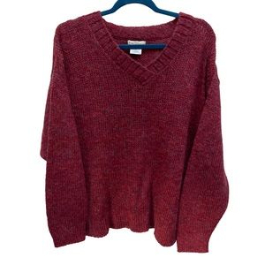 Hypothesis V Neck Sweater Wool Mohair Blend Burnt Red with Confetti Speckles